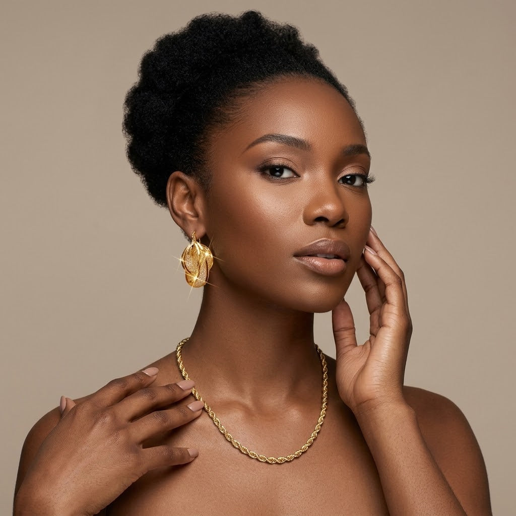 Boucles d'oreilles créoles + Collier Maille Torsadée plaquées or