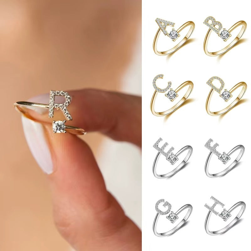 Bague en Or avec Lettre Initiale Ajustable + Collier OFFERT