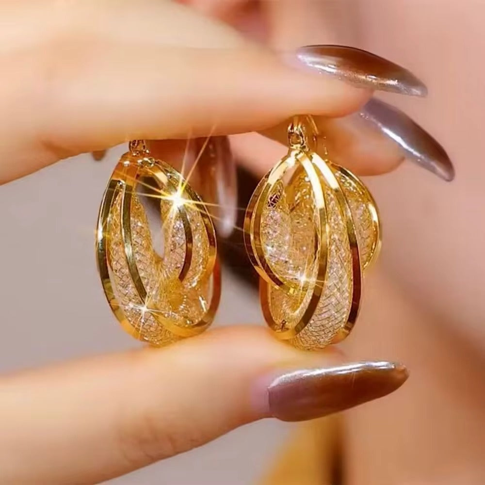 Boucles d'oreilles créoles + Collier Maille Torsadée  plaquées or
