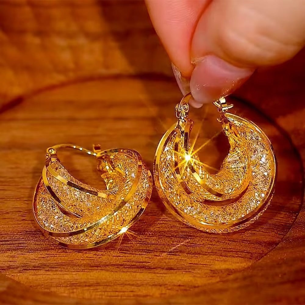 Boucles d'oreilles créoles + Collier Maille Torsadée  plaquées or