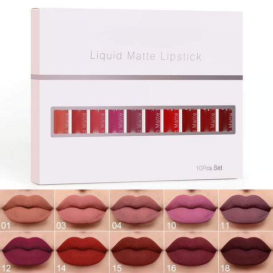 Coffret de 10 rouges à lèvres liquides mates