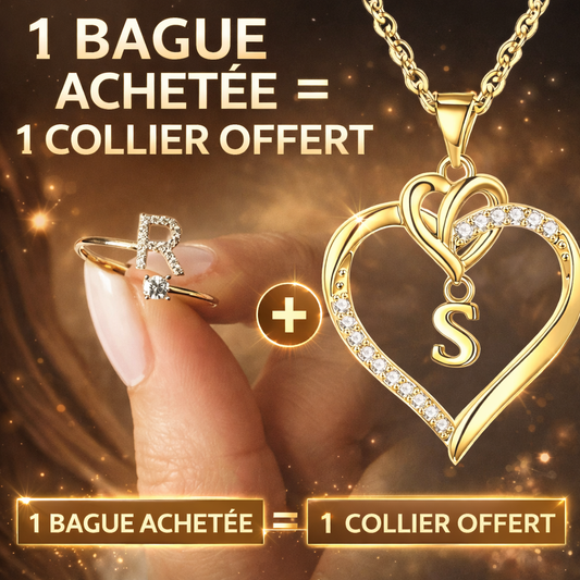 Bague en Or avec Lettre Initiale Ajustable + Collier OFFERT